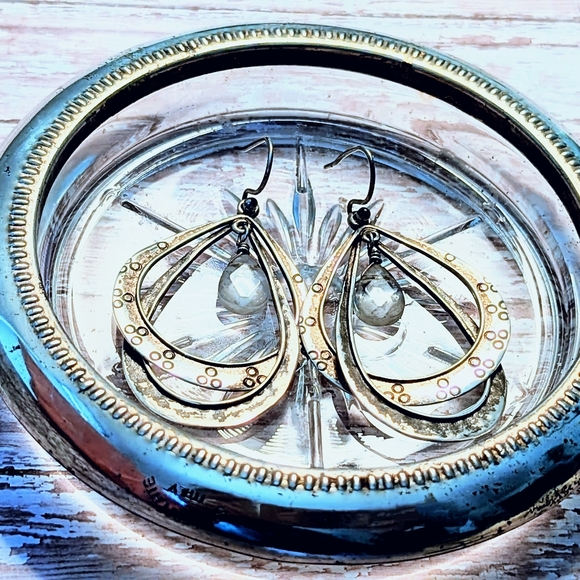 Silpada Double Sterling Silver Textured Hoops with Clear Glass Drops W1681 - Picture 2 of 7